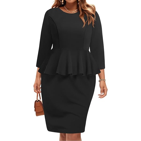 SHOULDER PADDED PEPLUM DRESS ブラック　Sサイズ Myla Padded Peplum Pencil Dress in Classic Black | Chello